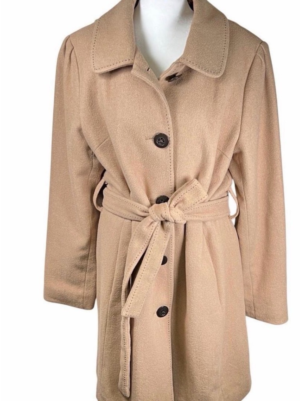 Merona XL Tan Wool Blend Belted Fit & Flare Trench Coat